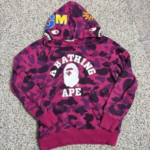 A Bathing Ape Pullover Hoodie BAPE Mens Medium Pink Purple Shark Streetwear Camo